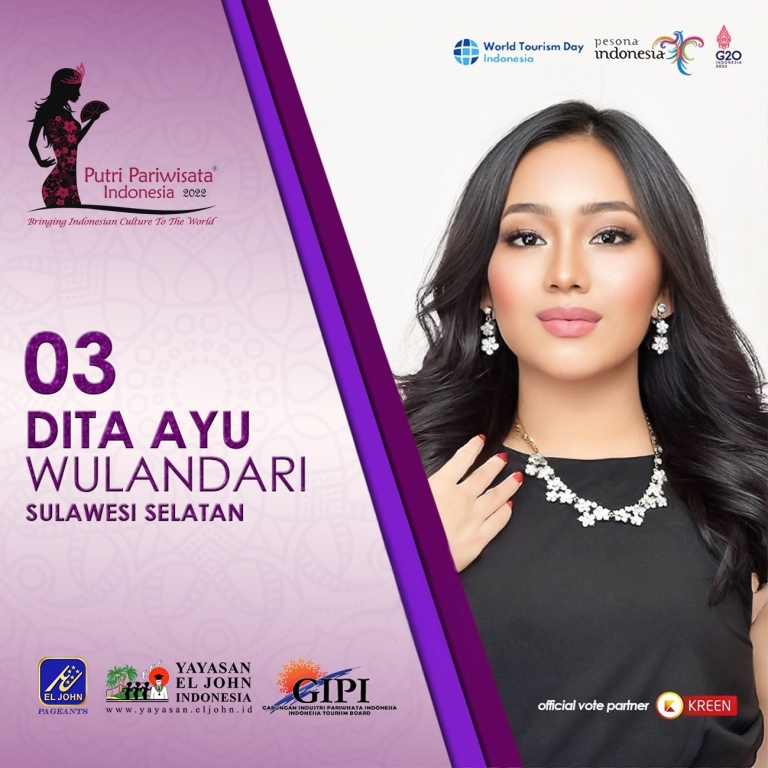 Dita Ayu Wulandari, Melalui Hasil Vote Pada Website Kreen Dinobatkan Sebagai Finalis Putri Pariwisata Indonesia Favorite 2022