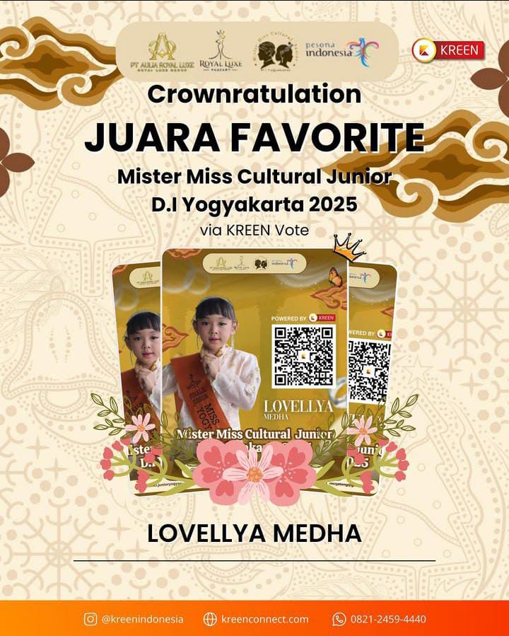 Miss Cultural D.I Yogyakarta Junior 2025: Dukungan Publik via Kreen Warnai Penentuan Juara Favorit