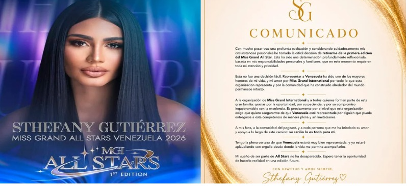 Sthefany Gutiérrez Mundur dari Miss Grand All Stars 2026, Prioritaskan Keluarga