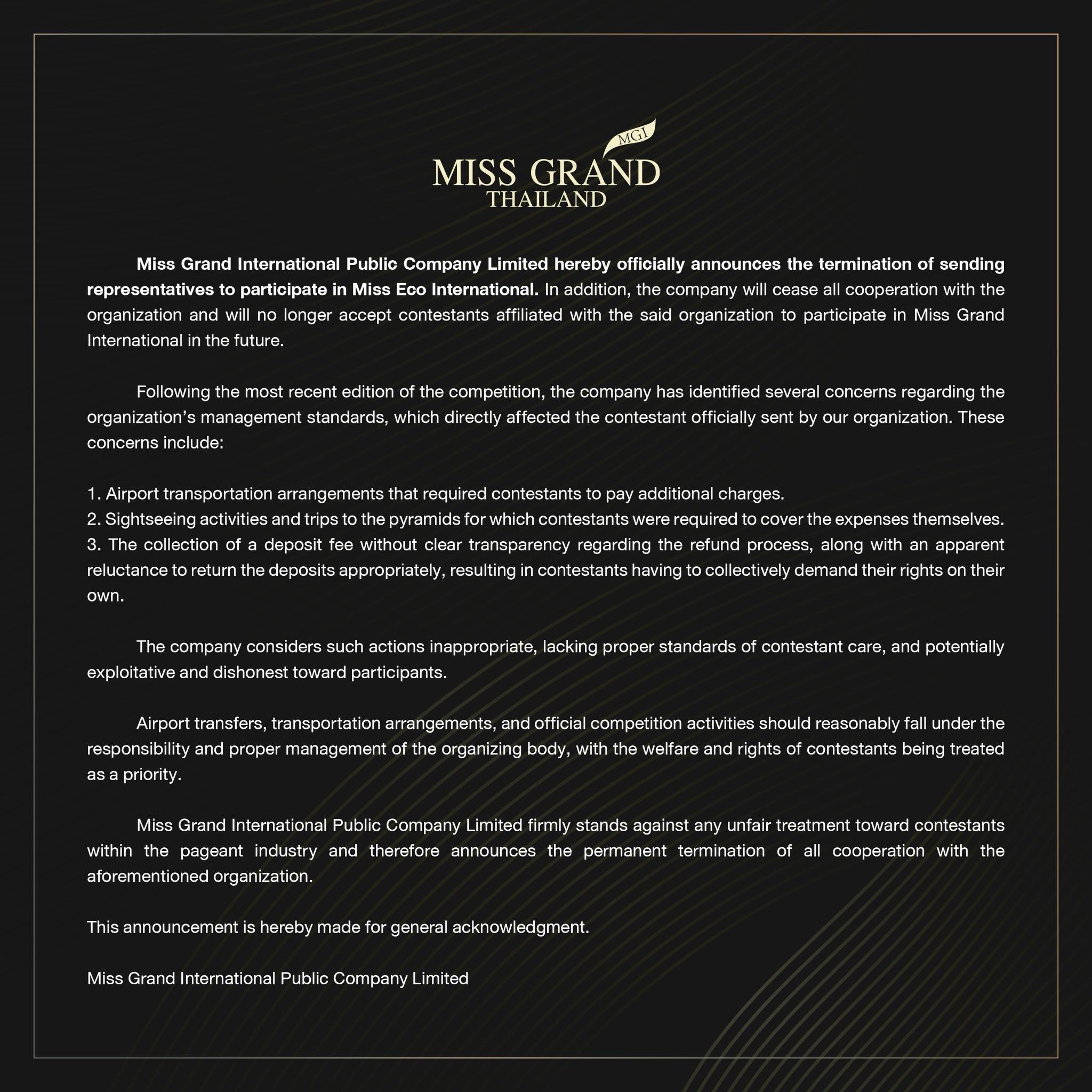Miss Grand Putus Hubungan dengan Miss Eco International, Kontroversi Pageant 2026 Jadi Sorotan