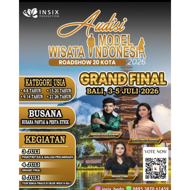 Grand Final Model Wisata Indonesia 2026 Angkat Talenta Muda Promosikan Pariwisata Nusantara, Voting Juara Favorit Didukung Kreen Indonesia