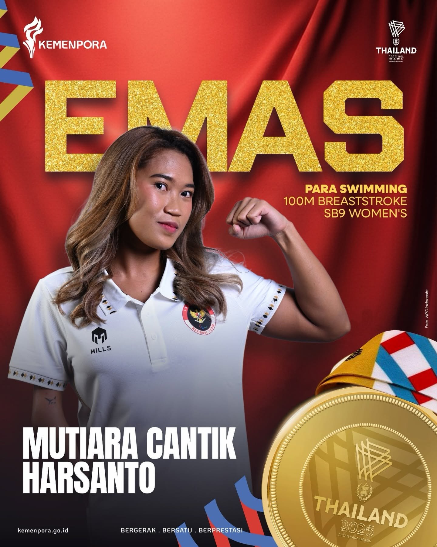 Mutiara Cantik Pecahkan Rekor Sendiri, Sabet Emas 100 Meter Gaya Dada SB9